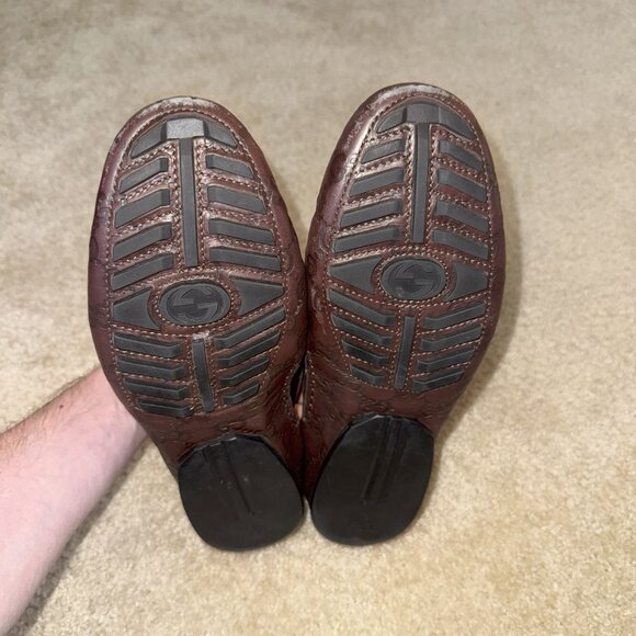 Gucci Men’s Brown Leather Dress Shoes 7G 8.5USA Moccasin Driver Loafer 170618